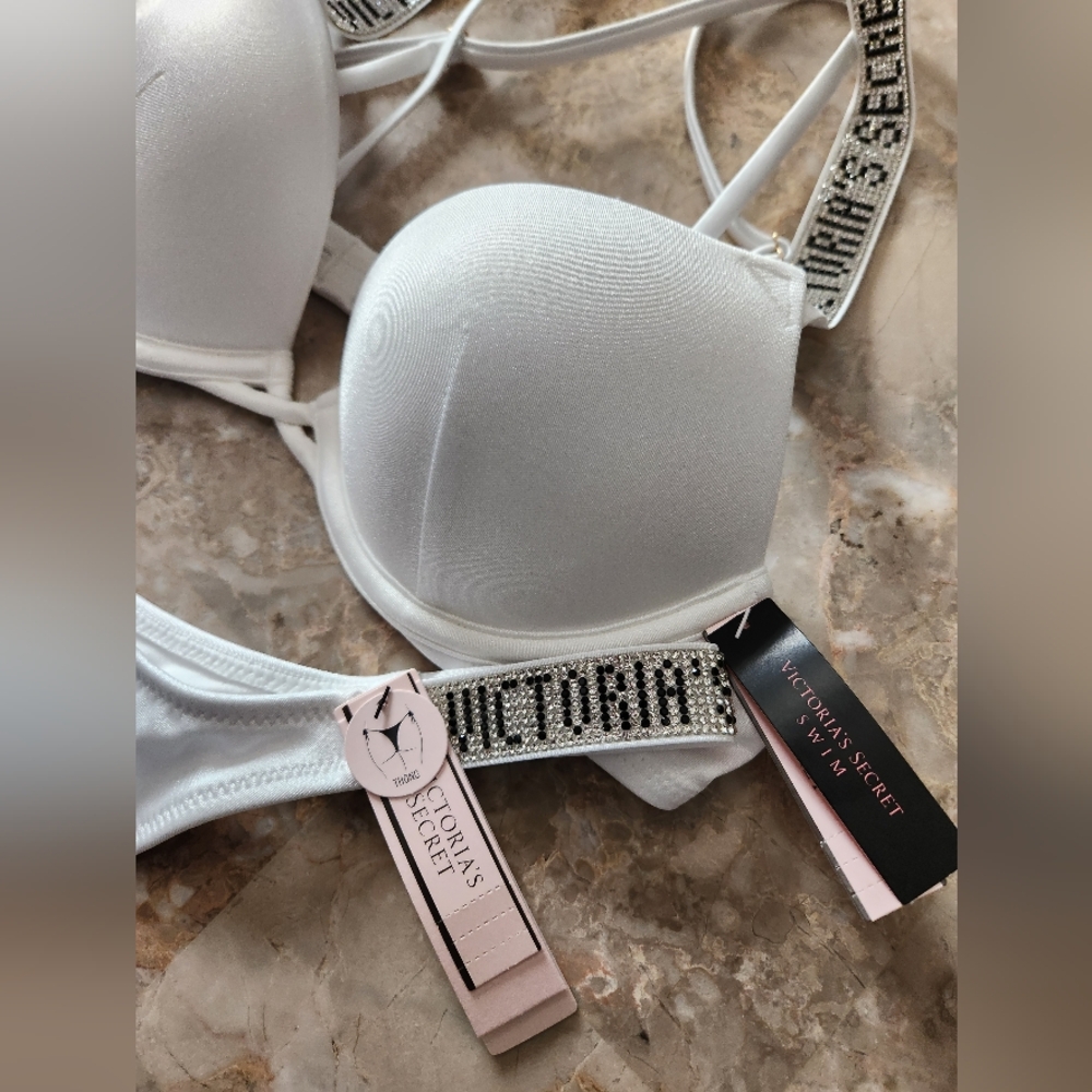 34B/S VS Swim Shine Strap Bombshell PushUp Bikini Top Brazilian Bikini Set - Picture 3 of 3